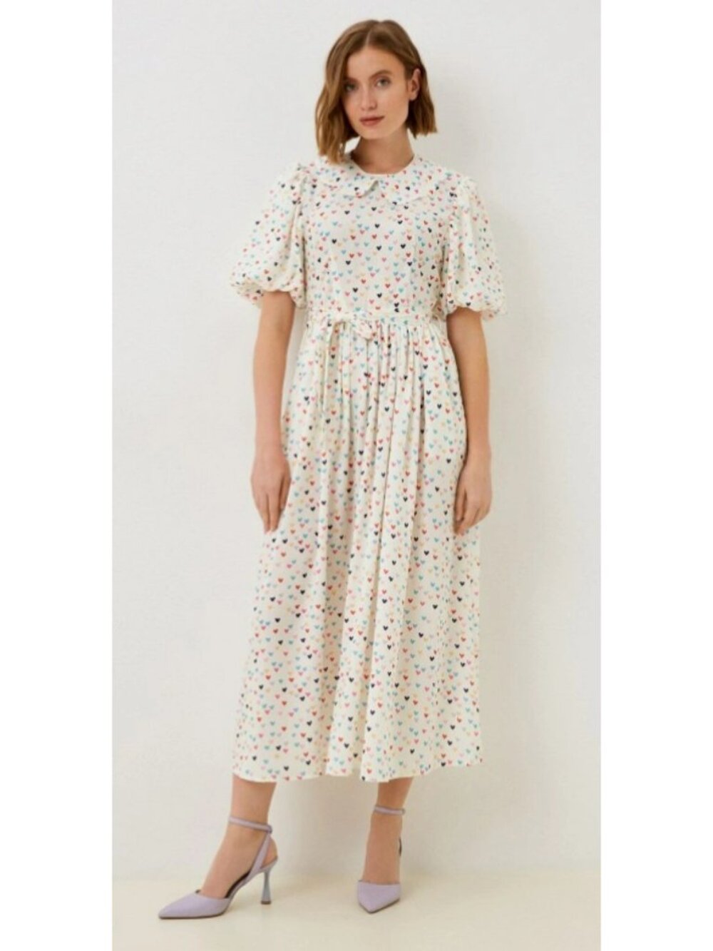 Sister Jane White Heart Print Puff Sleeve Midi Dress, Size M, NWT!